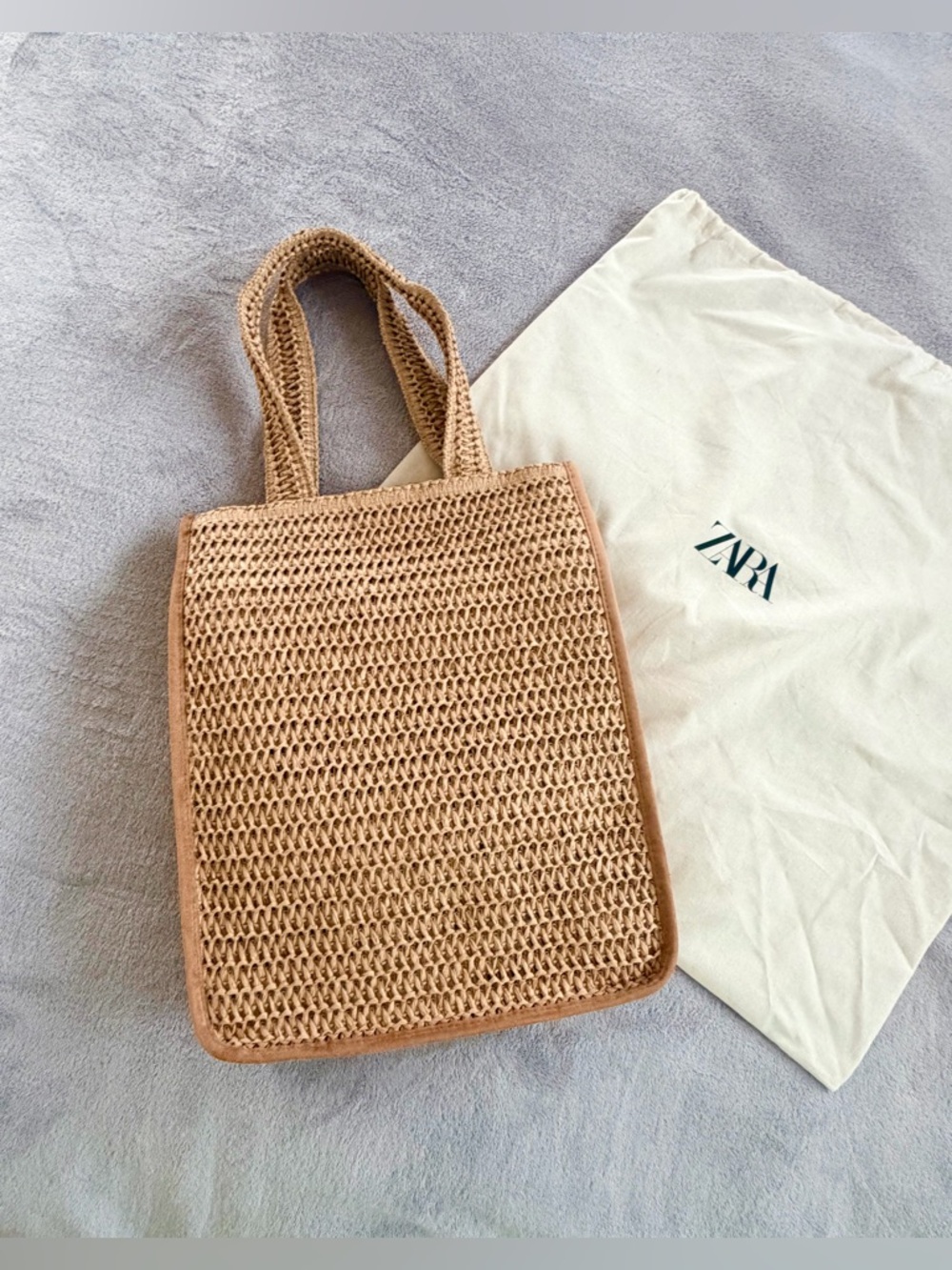 Zara Beige Woven Tote Bag